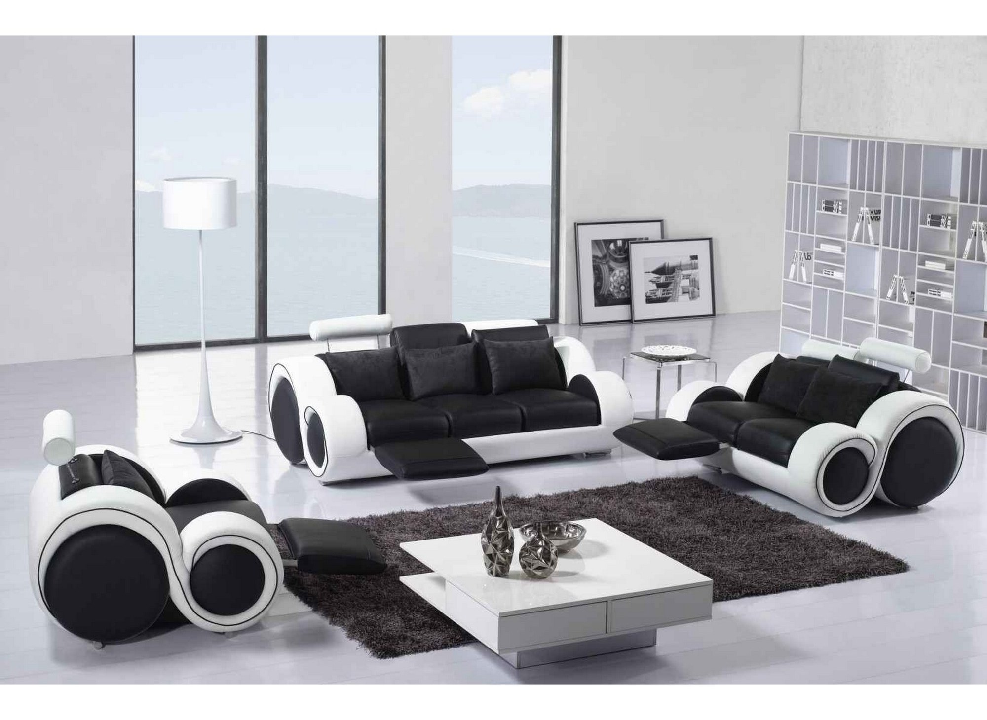 Deco in paris ensemble cuir relax oslo 3 1 1 places noir et ...