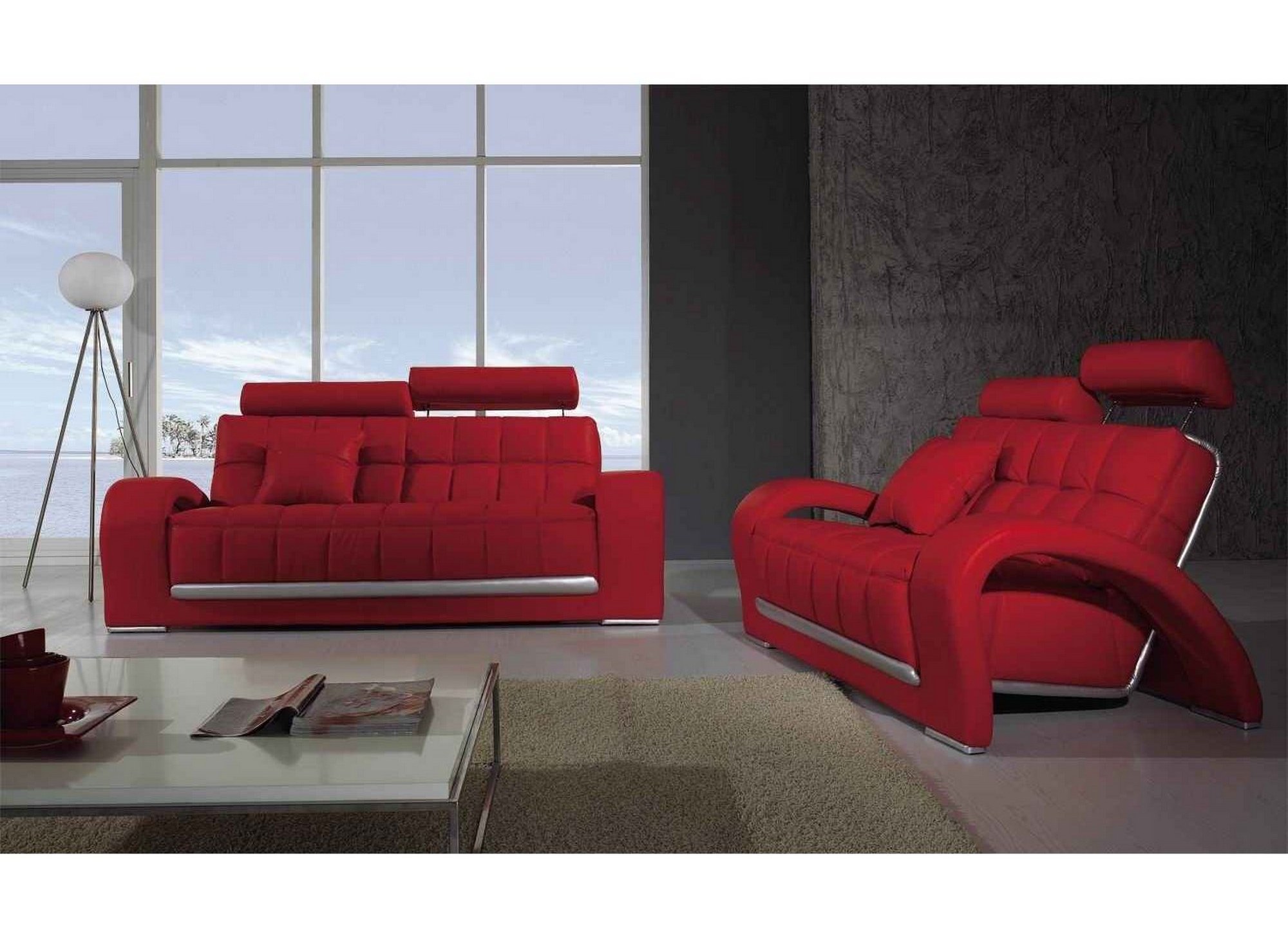 Salon cuir rouge: ensemble salon cuir rouge places verdi gris ...