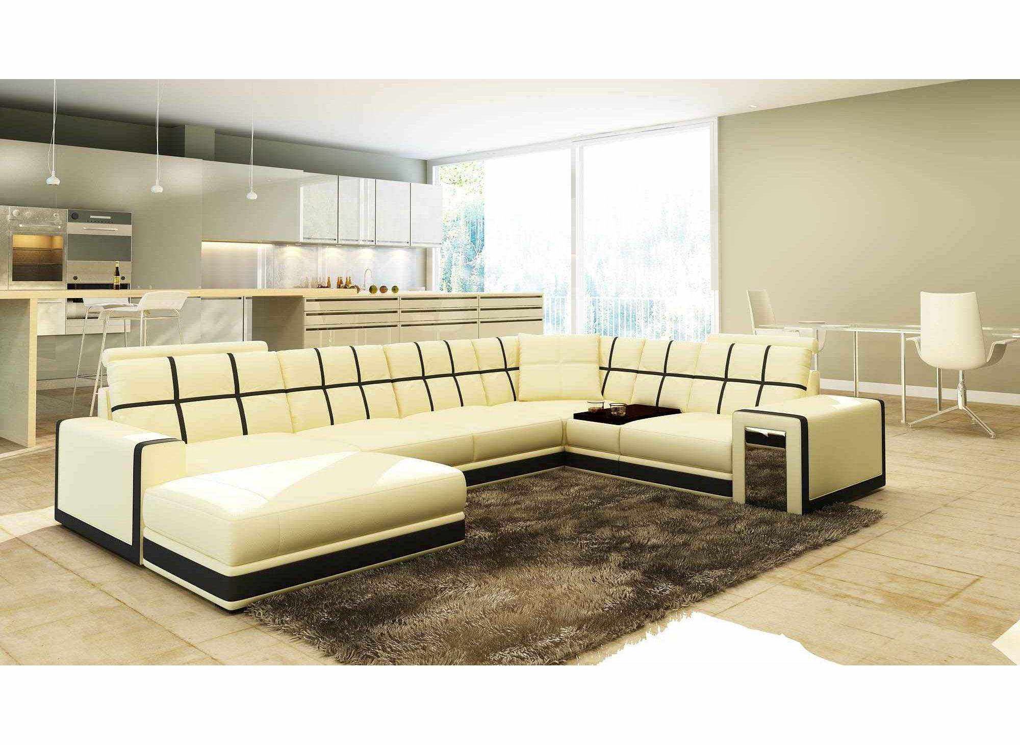 Deco in paris canape d angle panoramique cuir beige et noir ...