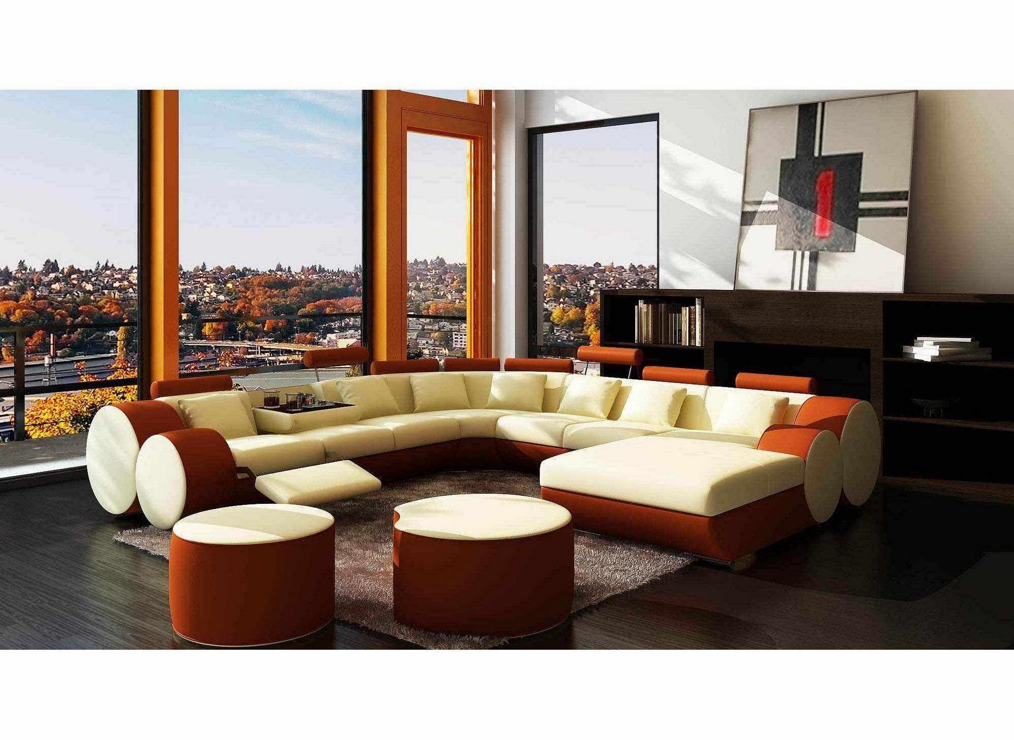 Deco in paris canape panoramique cuir beige et marron roma can ...