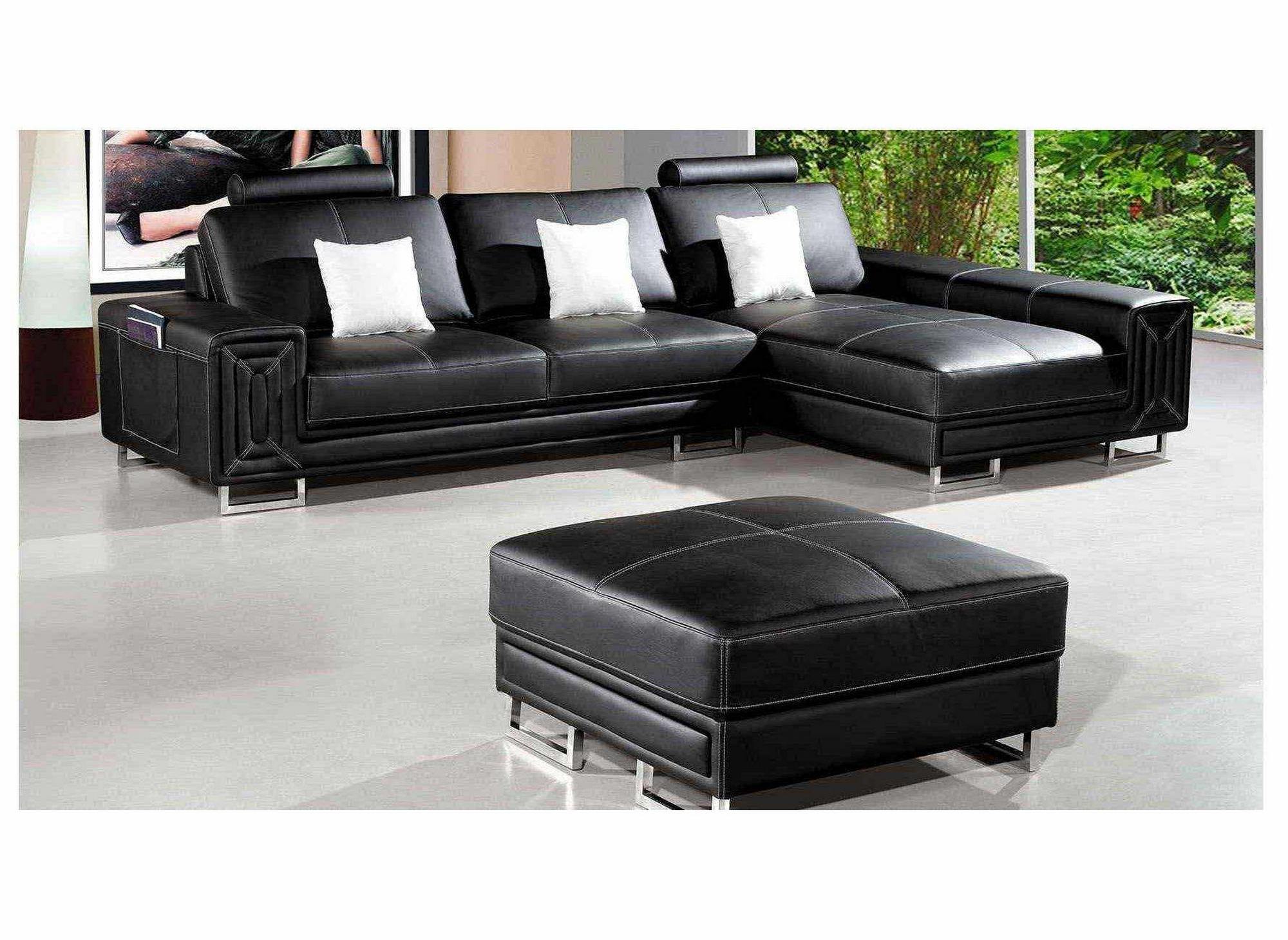 Deco in paris canape cuir d angle noir avec pouf tetieres relax ...