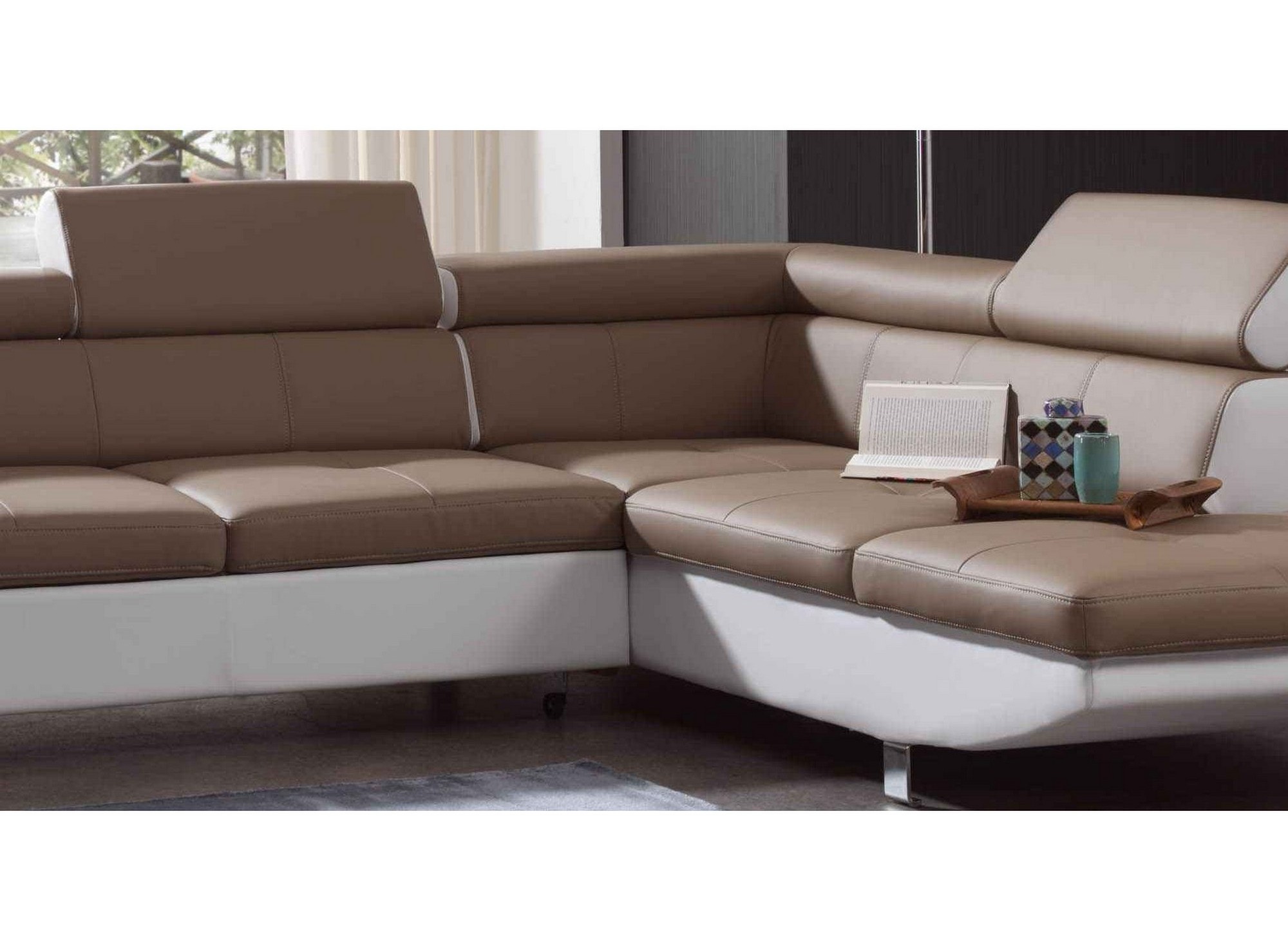 Deco in paris canape d angle design convertible taupe et blanc ...