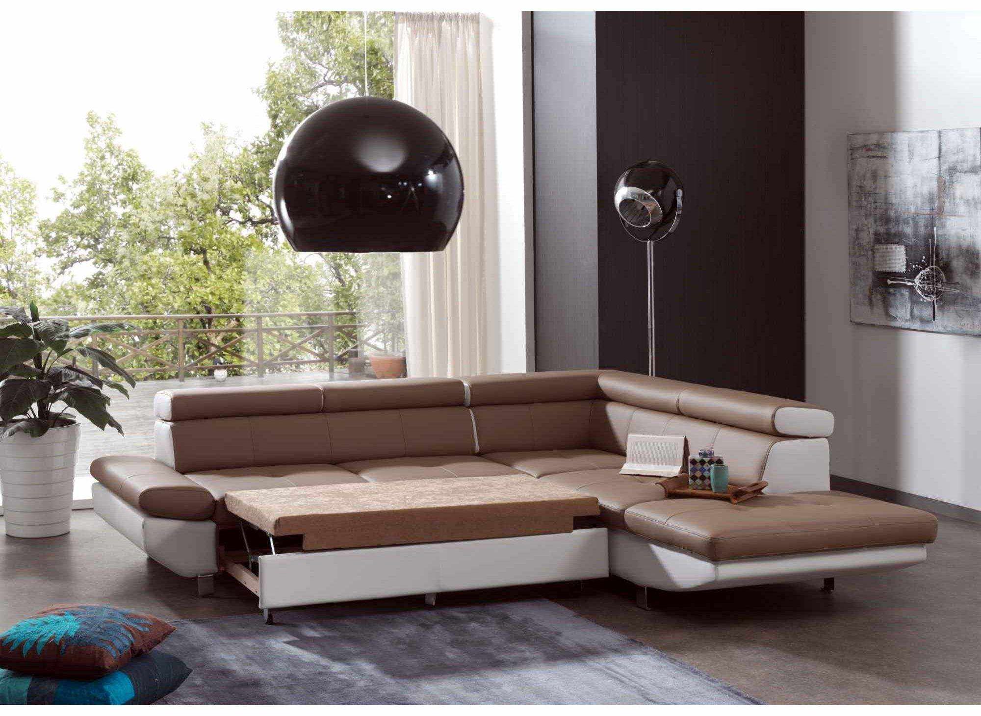 Deco in paris canape d angle design convertible taupe et blanc ...