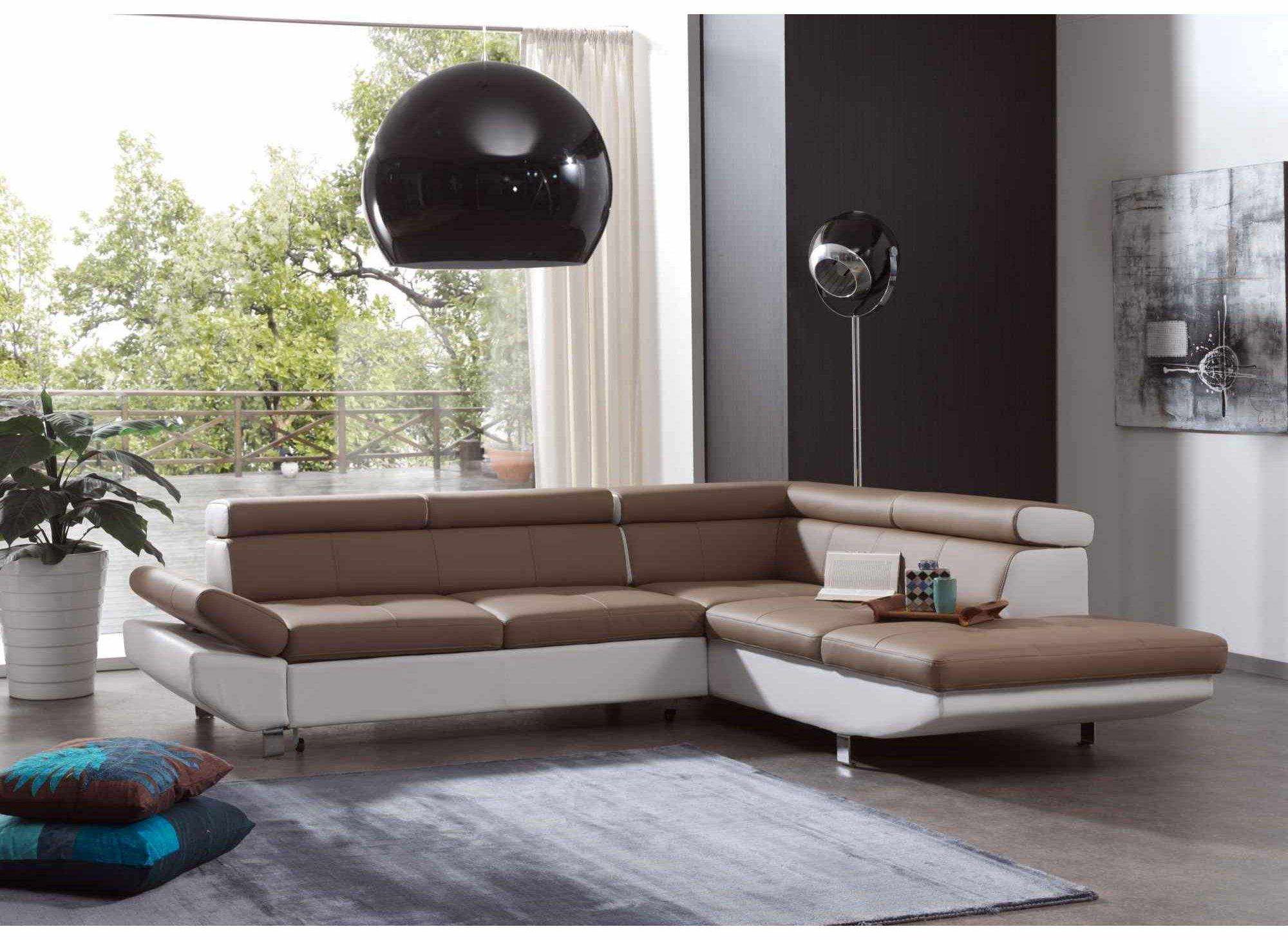 Deco in paris canape d angle design convertible taupe et blanc ...