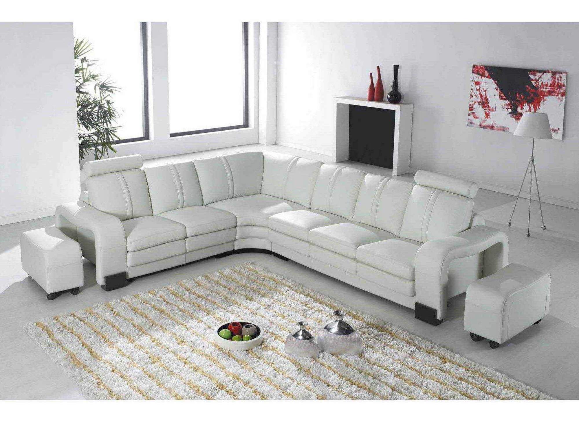Deco in paris canape d angle panoramique cuir blanc 10 places ...