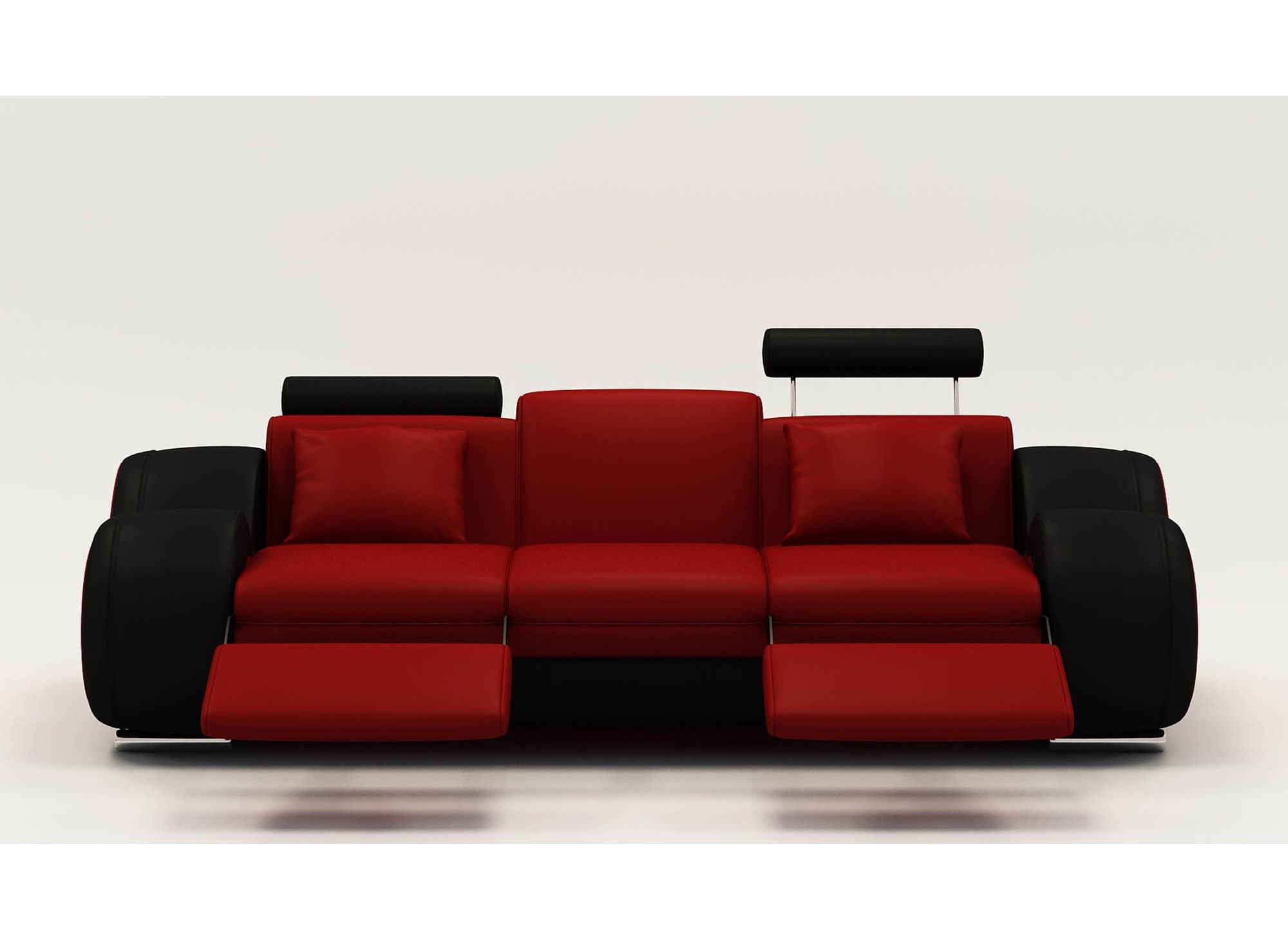 Deco in paris canape design 3 places cuir noir et rouge tetieres ...