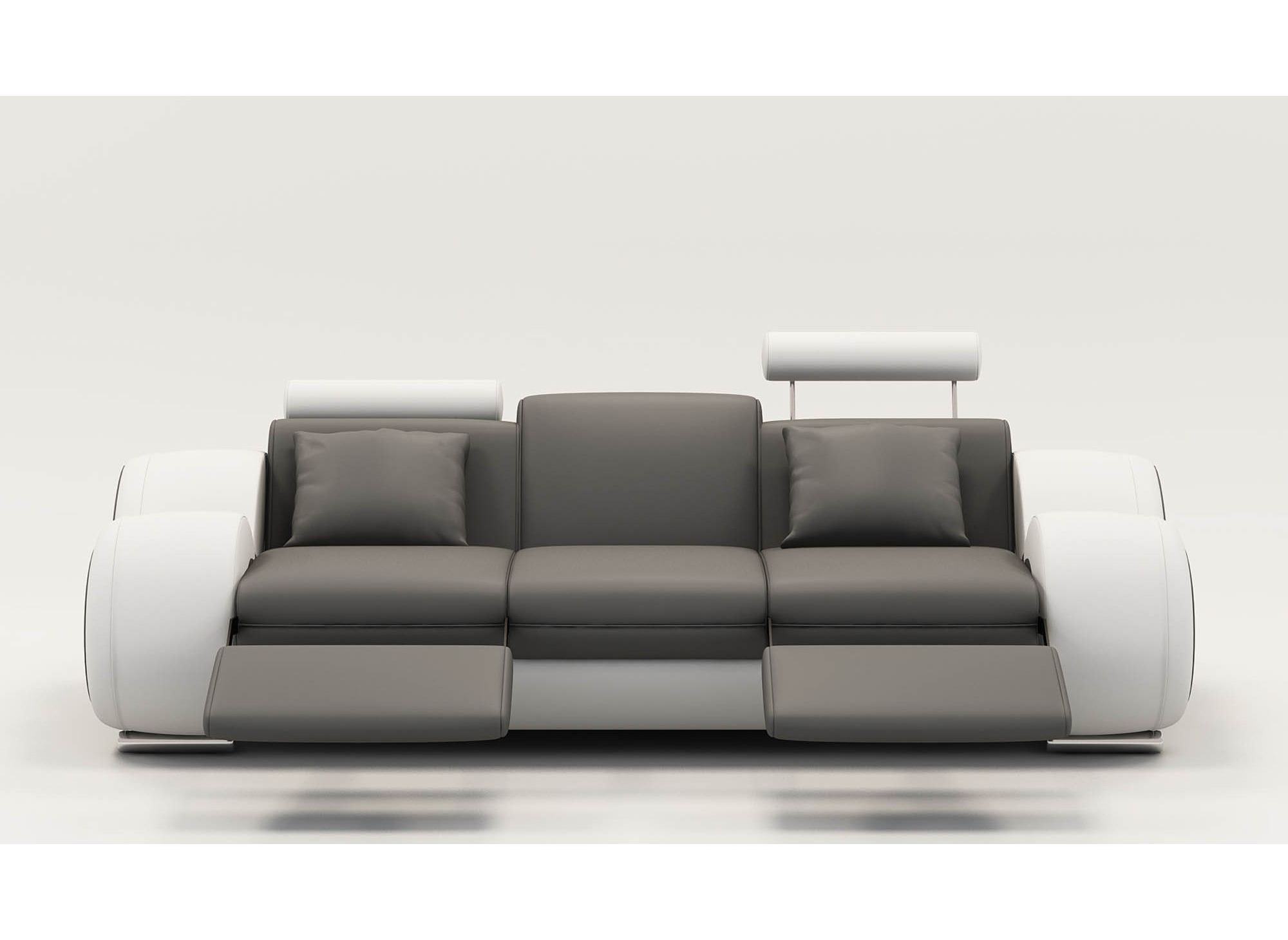 Deco in paris 7 canape design 3 places cuir gris et blanc ...