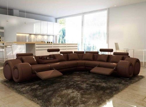 Canapé d'angle cuir marron + positions relax OSLO - Angle Droit