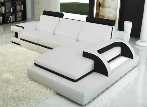 Canapé d'angle cuir blanc et noir design avec lumière IBIZA (DROIT)