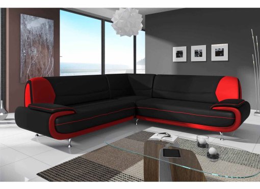 Canapé d'angle design noir et rouge MARITA XL