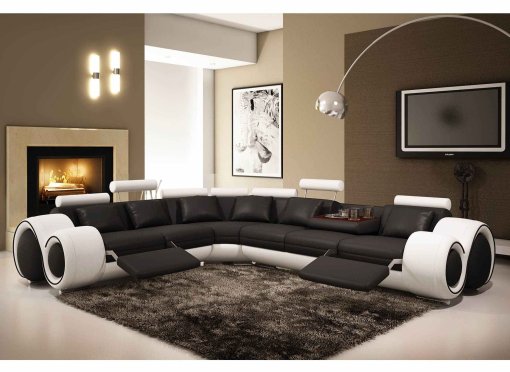 Canapé d'angle design cuir noir et blanc + positions relax OSLO - Angle Gauche