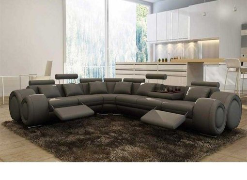 Canapé d'angle cuir gris + positions relax OSLO - Angle Gauche