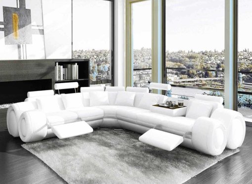 Canapé d'angle cuir design blanc + positions relax OSLO - Angle Gauche