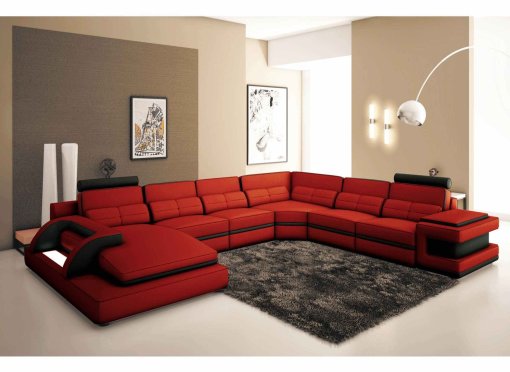 Canapé panoramique cuir rouge et noir design avec lumière IBIZA PANORAMIQUE - Angle Gauche
