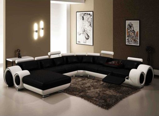 Canapé panoramique cuir noir et blanc OSLO - Angle Gauche