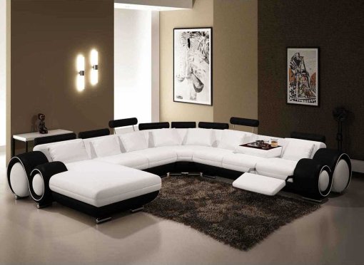 Canapé panoramique cuir blanc et noir OSLO - Angle Gauche