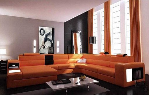Canapé panoramique cuir angle gauche orange VENISE