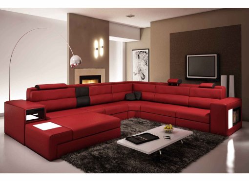 Canapé panoramique cuir angle gauche rouge et noir VENISE