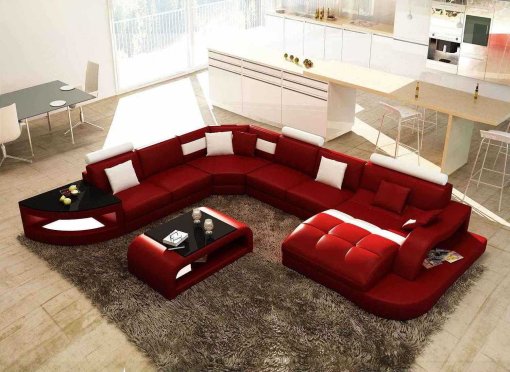 Canapé d'angle panoramique rouge et blanc ISTANBUL - Angle Droit