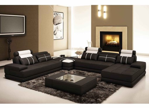 Canapé d'angle cuir noir et blanc design ALIX - Angle Droit