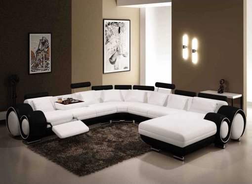 Canapé panoramique cuir blanc et noir OSLO - Angle Droit