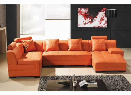 Canapé d'angle panoramique en cuir orange MODENA - Angle Droit