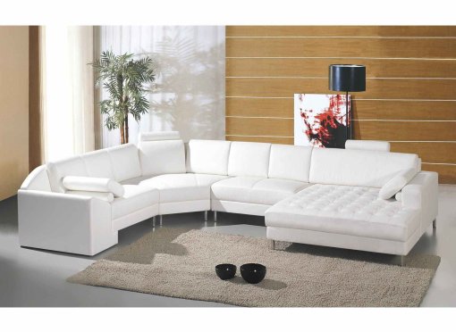 Canapé d'angle panoramique en cuir blanc HOUSTON - Angle Droit