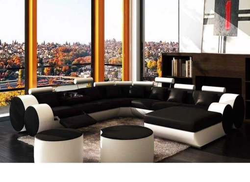 Canapé panoramique cuir noir et blanc ROMA
