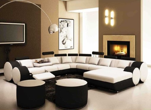 Canapé d'angle panoramique design en cuir blanc et noir relax ROMA