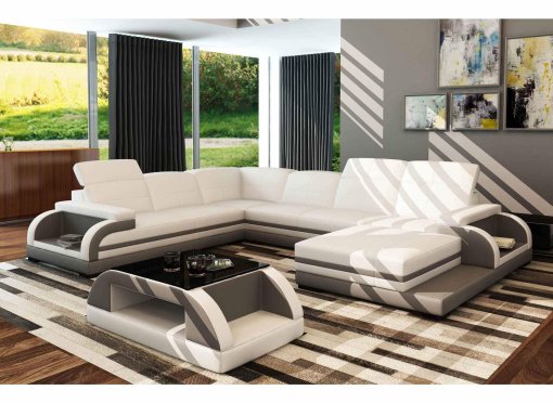 Canapé panoramique en cuir blanc et gris design BALI PANORAMIQUE - Angle droit