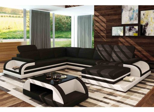 Canapé panoramique en cuir noir et blanc design BALI PANORAMIQUE (ANGLE DROIT)