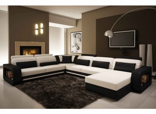 Canapé d'angle cuir NEW YORK blanc et noir (angle droite)