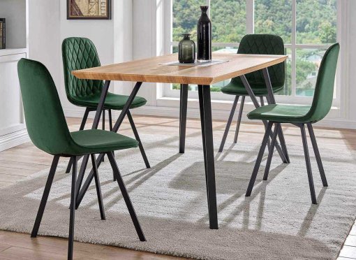 Ensemble table à manger + 4 chaises en tissu vert design KEVAN