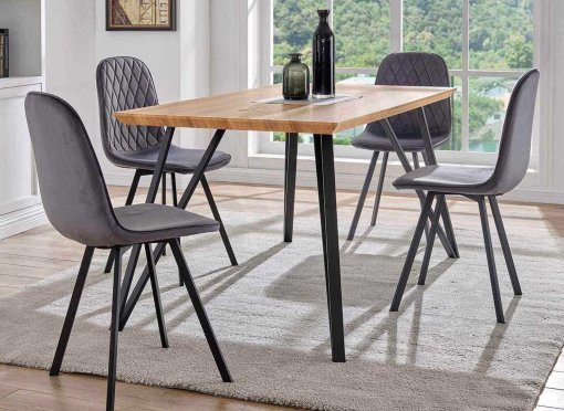 Ensemble table à manger + 4 chaises en tissu gris design KEVAN