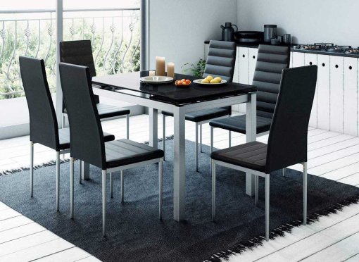 Table à manger extensible + 6 chaises noir GISBORNE