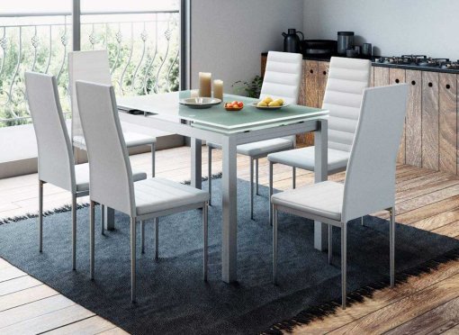 Table à manger extensible + 6 chaises blanc GISBORNE