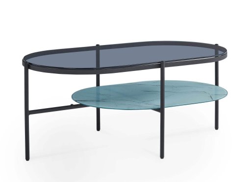 Table basse ovale en verre et métal noir BREWEN