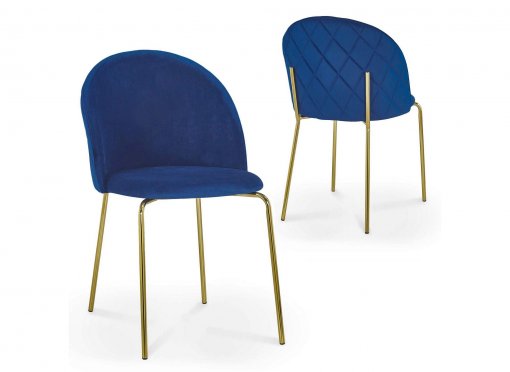 Lot de 2 chaises design en velours bleu KENNETH