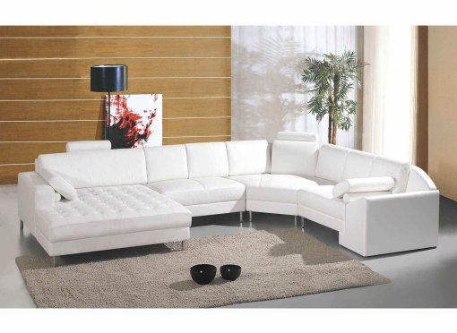 Canapé d'angle panoramique en cuir blanc HOUSTON - Angle Gauche