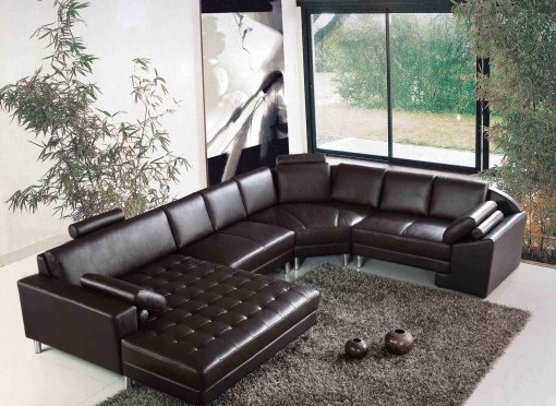 Canapé d'angle panoramique en cuir marron HOUSTON - Angle Gauche