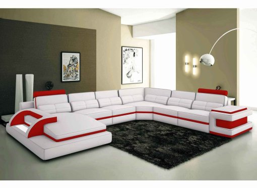 Canapé panoramique cuir blanc et rouge design avec lumière IBIZA PANORAMIQUE (ANGLE GAUCHE)
