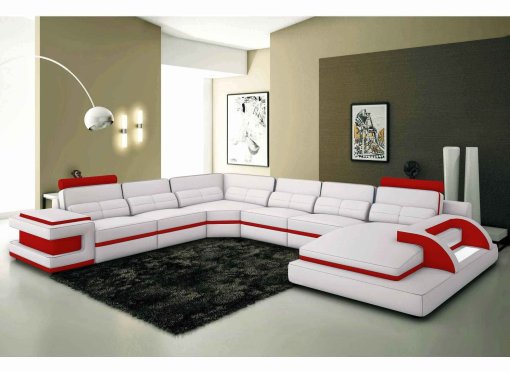Canapé panoramique cuir blanc et rouge design avec lumière IBIZA PANORAMIQUE (ANGLE DROIT)