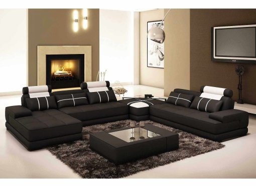 Canapé d'angle cuir noir et blanc design ALIX - Angle Gauche