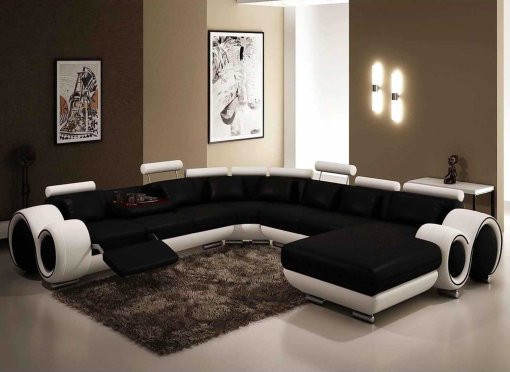 Canapé panoramique cuir noir et blanc OSLO - Angle Droit