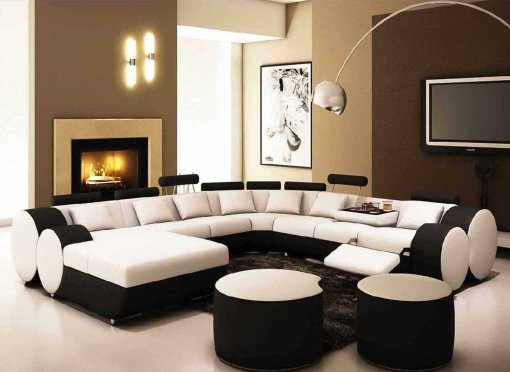 Canapé d'angle panoramique design en cuir blanc et noir relax ROMA - Angle Gauche