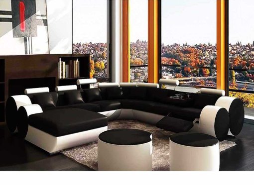 Canapé panoramique cuir noir et blanc ROMA - Angle gauche