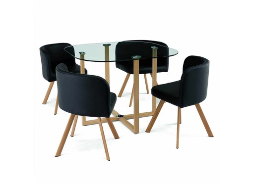 Ensemble table + 4 chaises encastrable noir FLEN