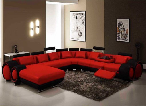 Canapé panoramique cuir rouge et noir OSLO - Angle Gauche