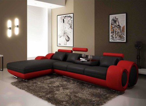 Canapé d'angle avec méridienne noir et rouge OSLO - Angle Gauche