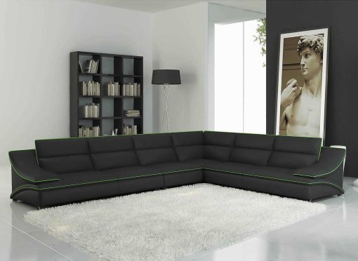 Canapé d'angle cuir design noir et vert ROXA